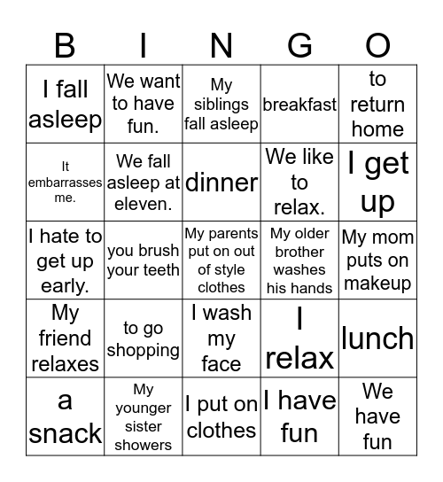 Mi Vida Diaria Bingo Card