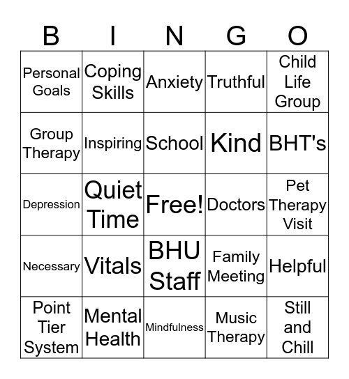 The Children's Institute BHU Bingo Card