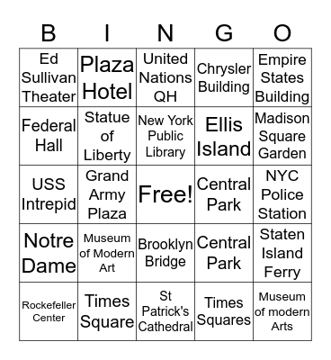 New York Bingo Card