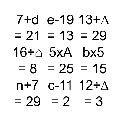 Algebra BINGO! Bingo Card