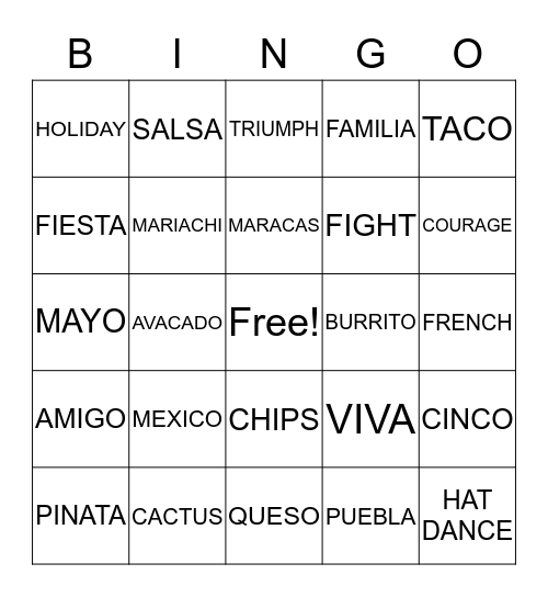BUP's CINCO DE MAYO CELEBRATION Bingo Card