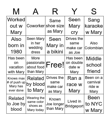 Bridal Shower Bingo Card