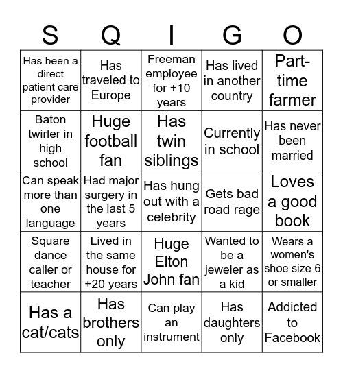 Employee Bingo Card