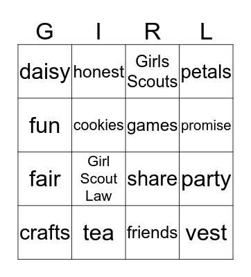 Daisy Girl Scouts Bingo Card