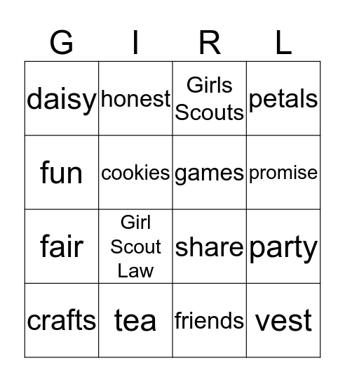 Daisy Girl Scouts Bingo Card