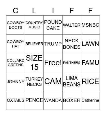 HAPPY BIRTHDAY CLIFF Bingo Card