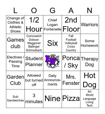 Middle School Bingo Card