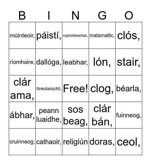 Seomra Ranga Bingo Card