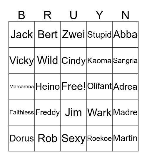 Muziekbingo Bruijntjes juni2017  Bingo Card