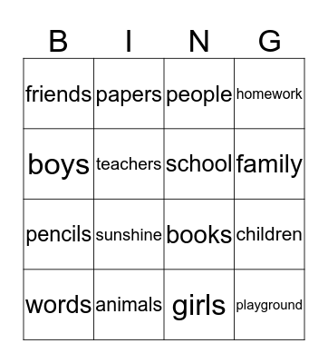 1st grade words Bingo Card