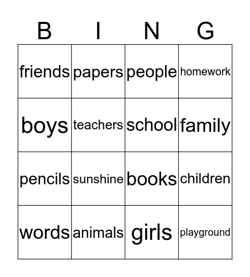 1st grade words Bingo Card
