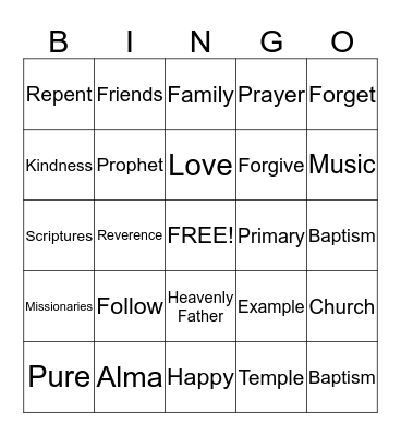 Forgiveness Bingo Card