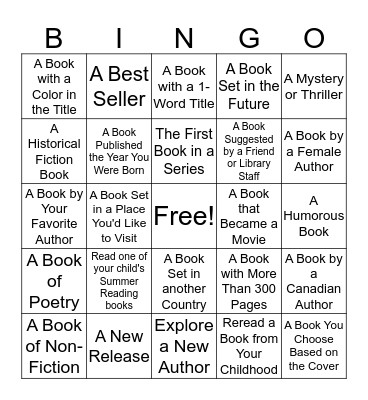 Adult Summer Reading Bingo Card