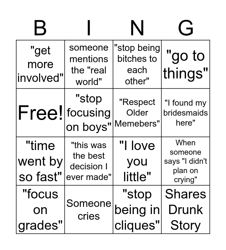 SIGMA SENIOR SPEECHES Bingo Card