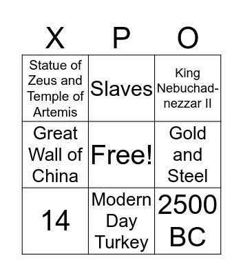 Wonders of the World Bingo Card