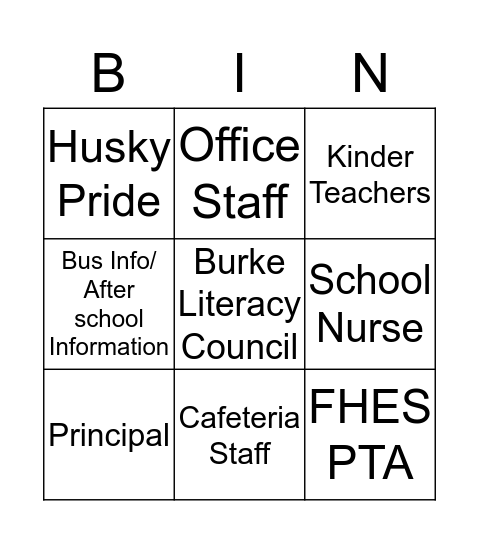 Husky Kindergarten Bingo Card