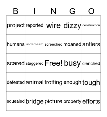 The Animal Bridge Bingo Card