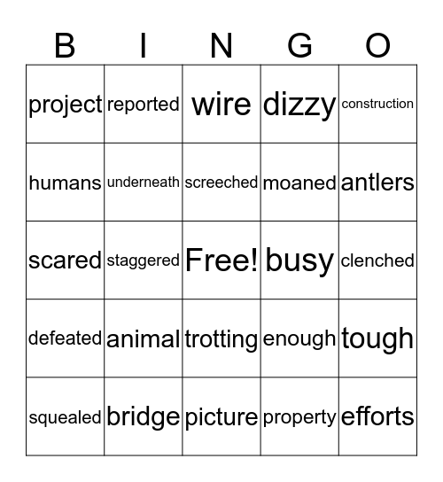 The Animal Bridge Bingo Card