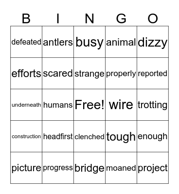 ** The Animal Bridge ** Bingo Card