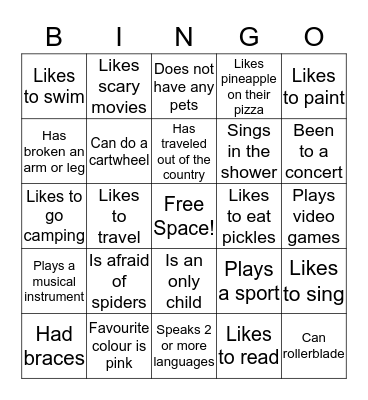 Get to know me Bingo Card