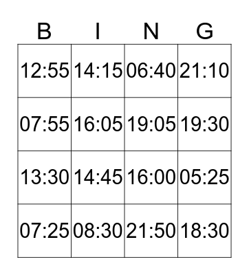 Time in Chinese Bingo Card