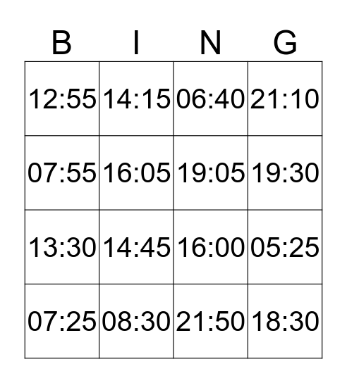Time in Chinese Bingo Card
