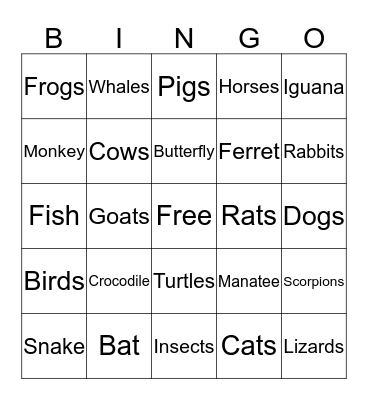 Animals Of Jamaica Bingo Card