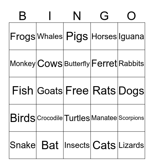 Animals Of Jamaica Bingo Card