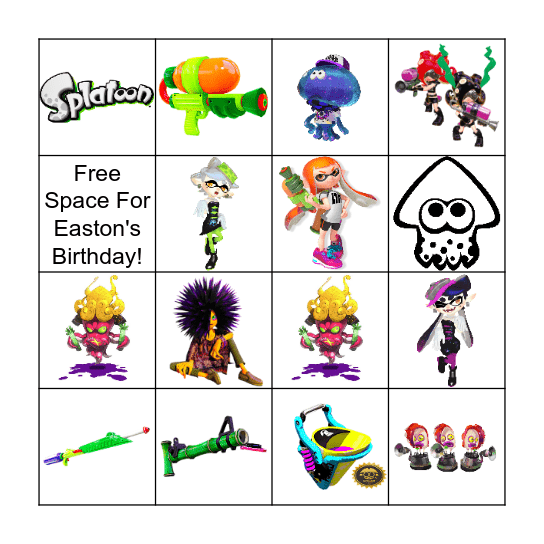 Splatoon Bingo Card