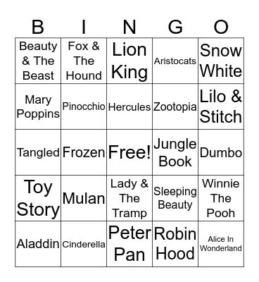 Disney Bingo Card