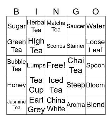 Tea Party Bingo Card