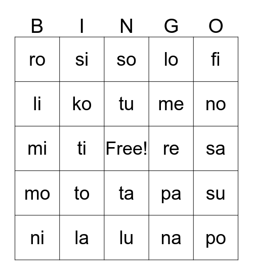 Les phonemes Bingo Card
