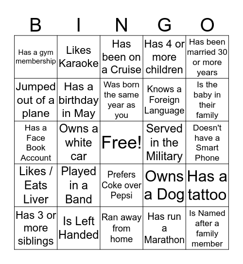 Let's Get to Know Each Other Bingo Card