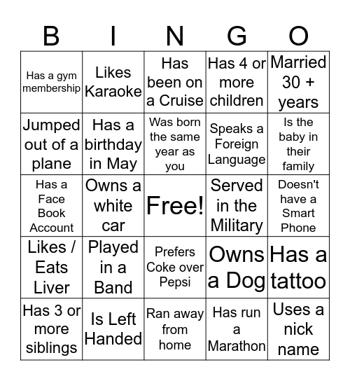 Let's Get to Know Each Other Bingo Card