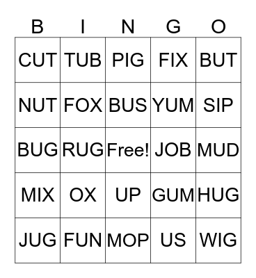 VOWEL IOU BINGO Card