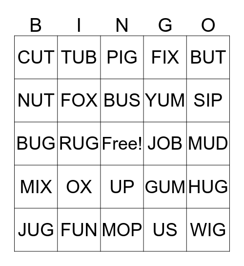 VOWEL IOU BINGO Card