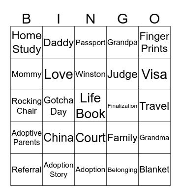 BRINGING HOME WINSTON Bingo Card