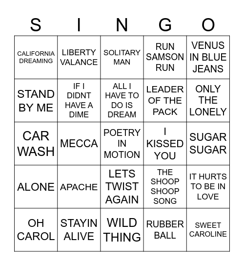 007 BEST OF THE 60'S & 70'S Bingo Card