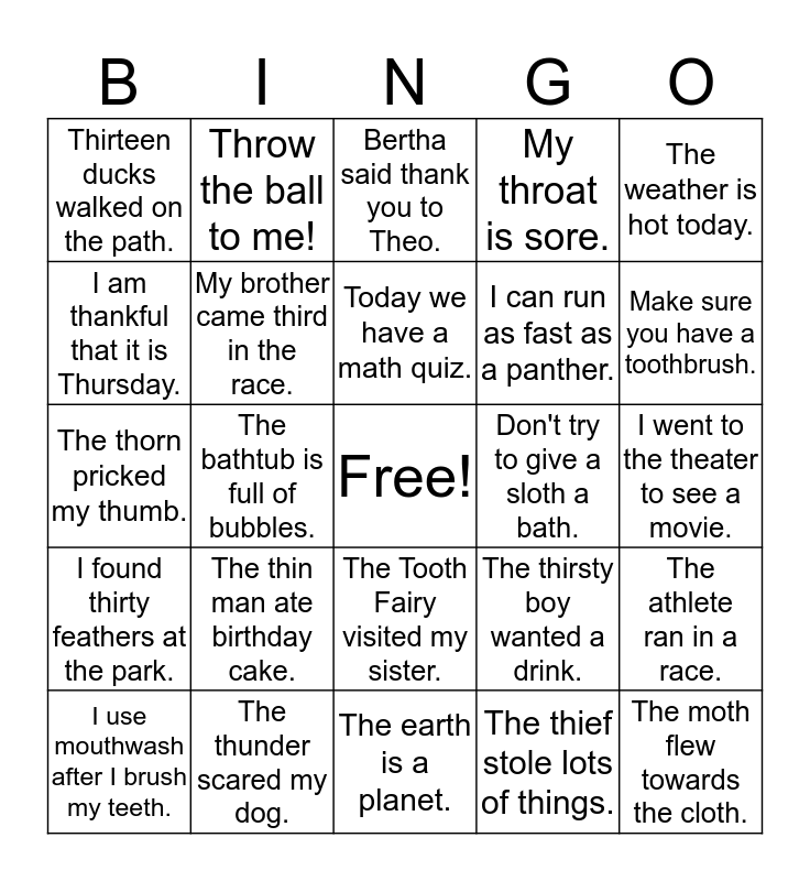 /th/ Sentence BINGO Card