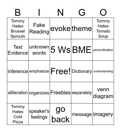 Reading STAAR Bingo Card