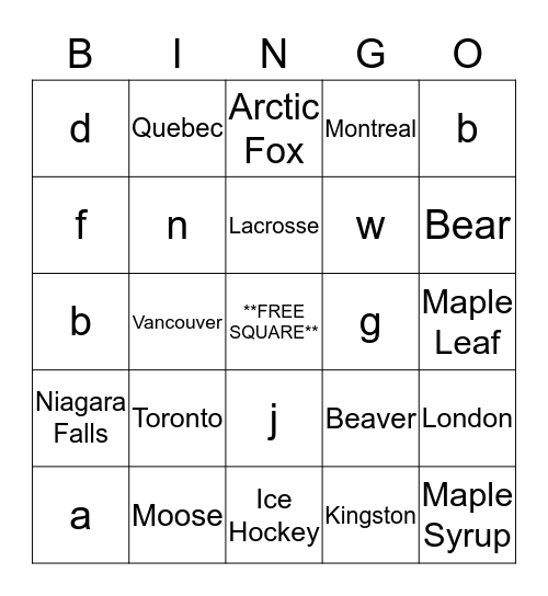 Canada Day Brownie Bingo Card