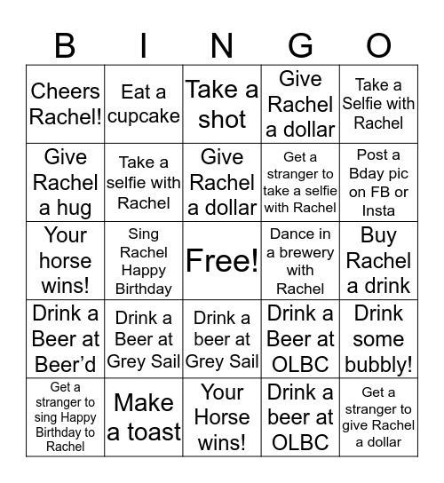 Rachel's 40th Birthday Bingo! Bingo Card