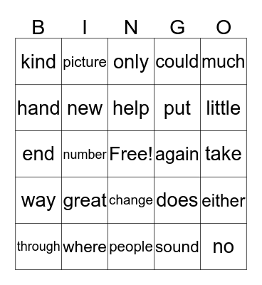 First Grade High Frenquency Words Bingo Card