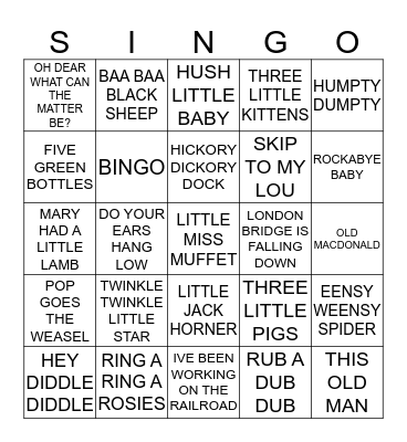 008 FUN KIDS SONGS Bingo Card