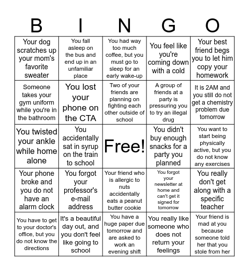 Problem Bingo (Pringo!) Bingo Card