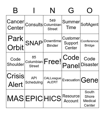 Information Center Bingo Card