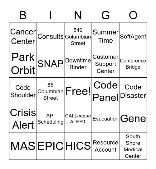 Information Center Bingo Card