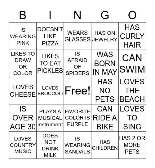 "Fun in the Sun" Friends Bingo Card