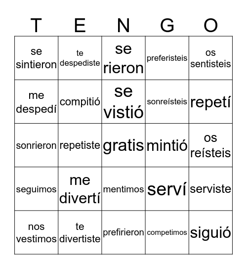6A TENGO- IR preterit Bingo Card