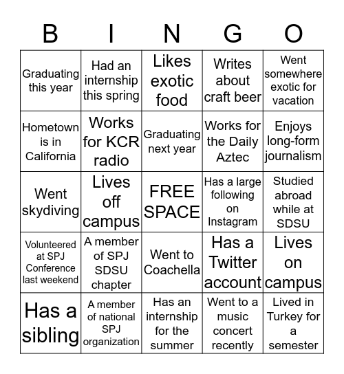 SPJ Bingo Card